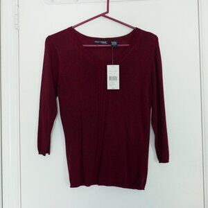 NWT burgundy wine lurex sweater with cable knit front detail size S